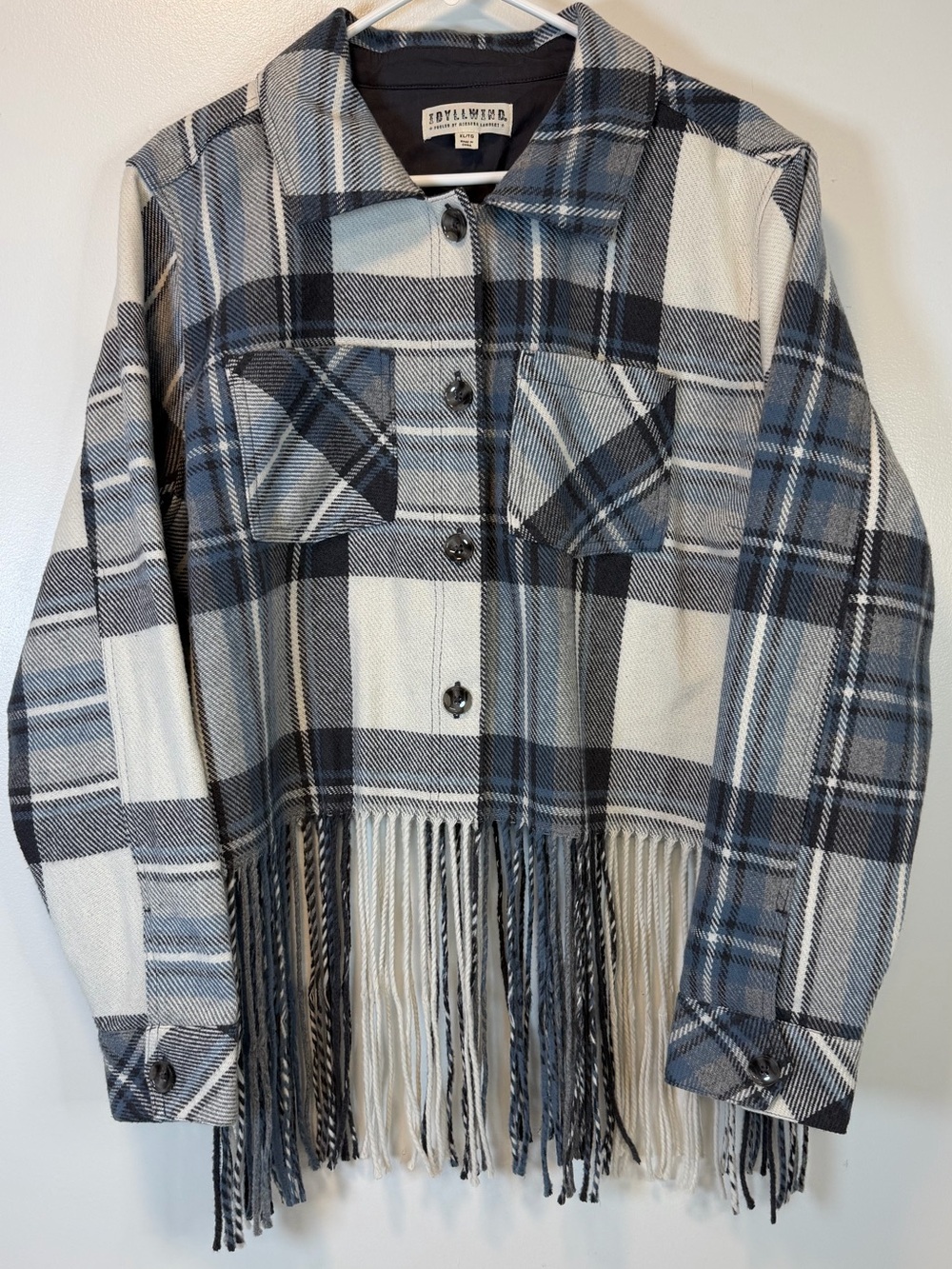 IDYLLWIND Walker Cropped Fringe Jacket Navy and Cream Button Down Women’s XL